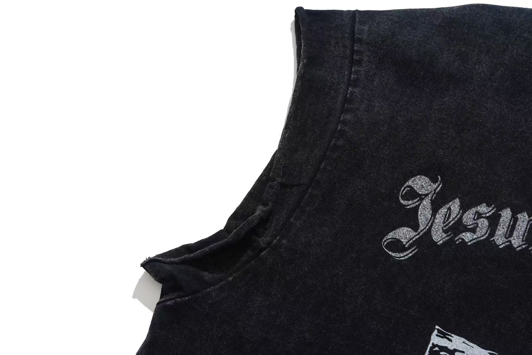Vintage Wash Jesus Crucifix Rose Print Tank Top