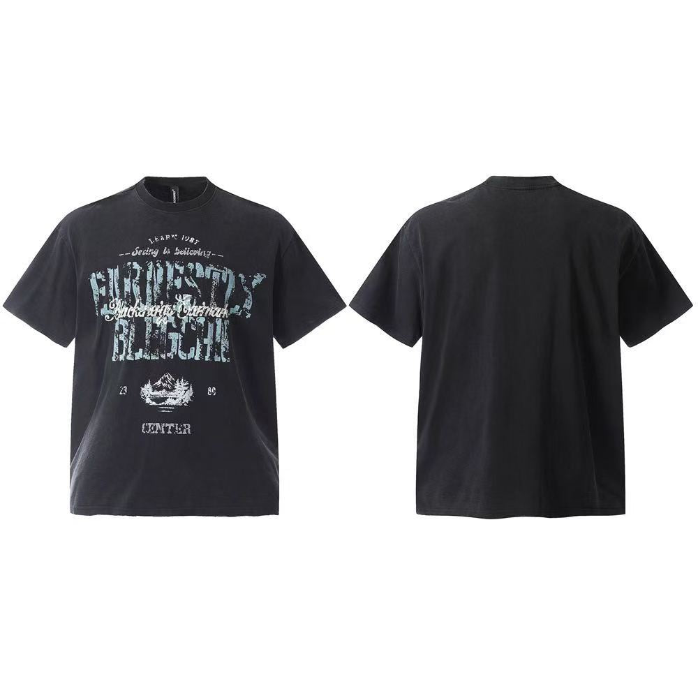Streetwear Distressed Vintage Text Print T-Shirt