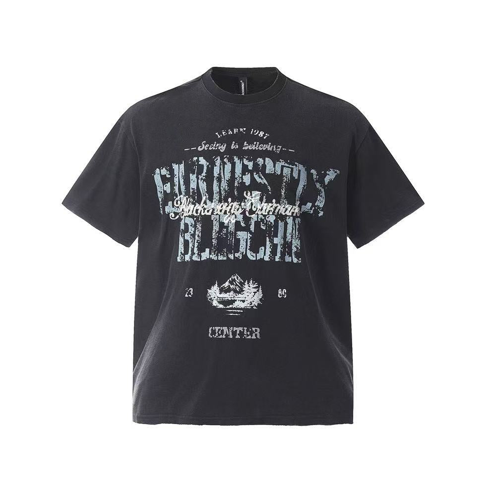 Streetwear Distressed Vintage Text Print T-Shirt