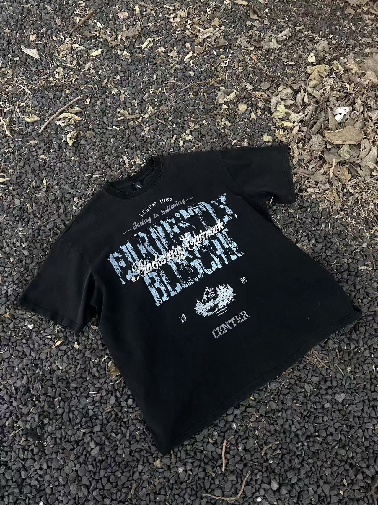 Streetwear Distressed Vintage Text Print T-Shirt