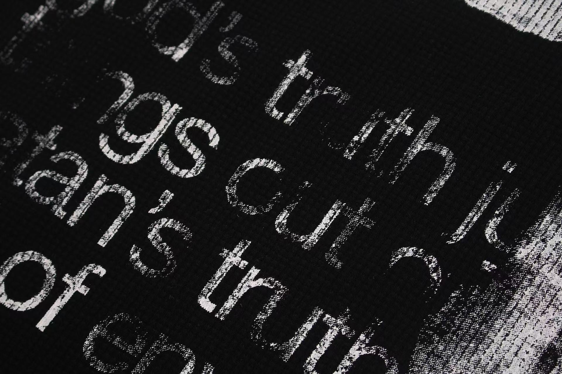 Dark Gothic Stud Cross Text Print T-Shirt