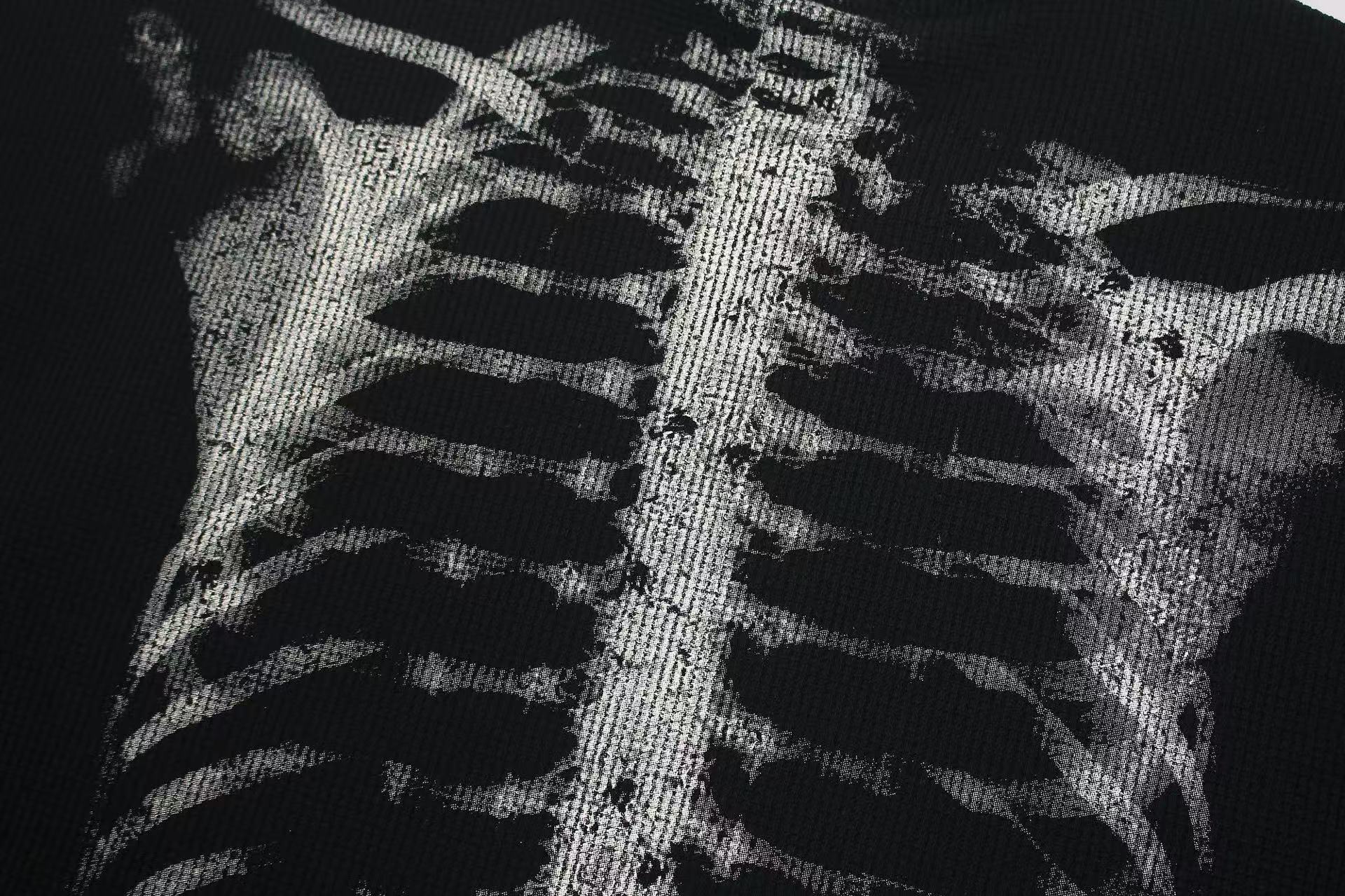 Streetwear Waffle Skeleton Print T-Shirt