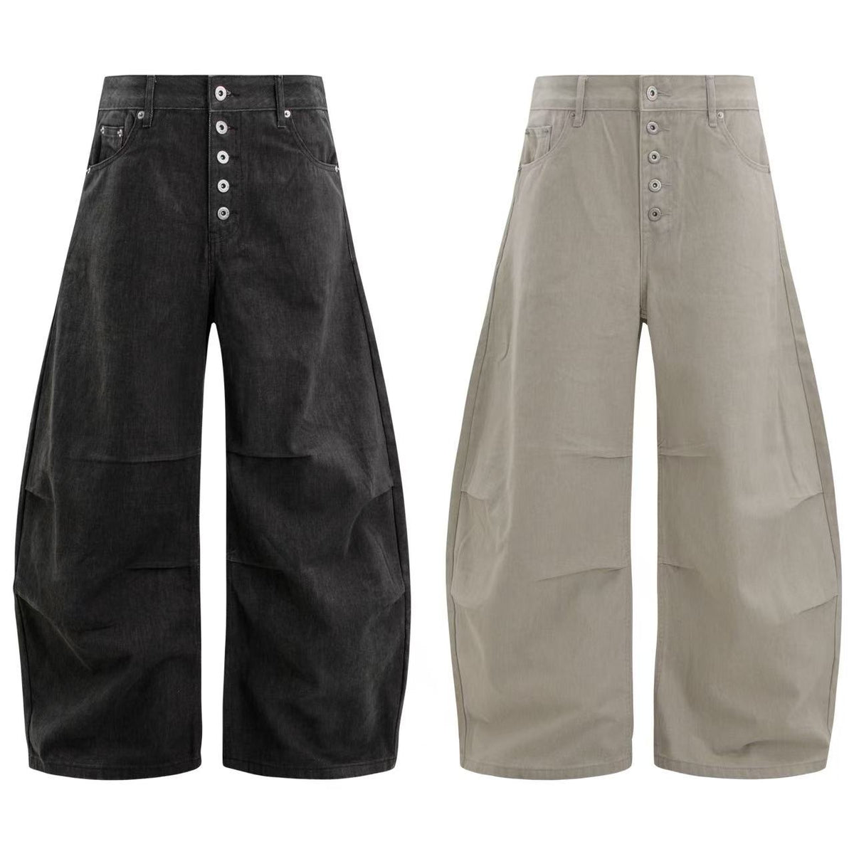 Multi-Button Pleated Baggy Cargo Pants