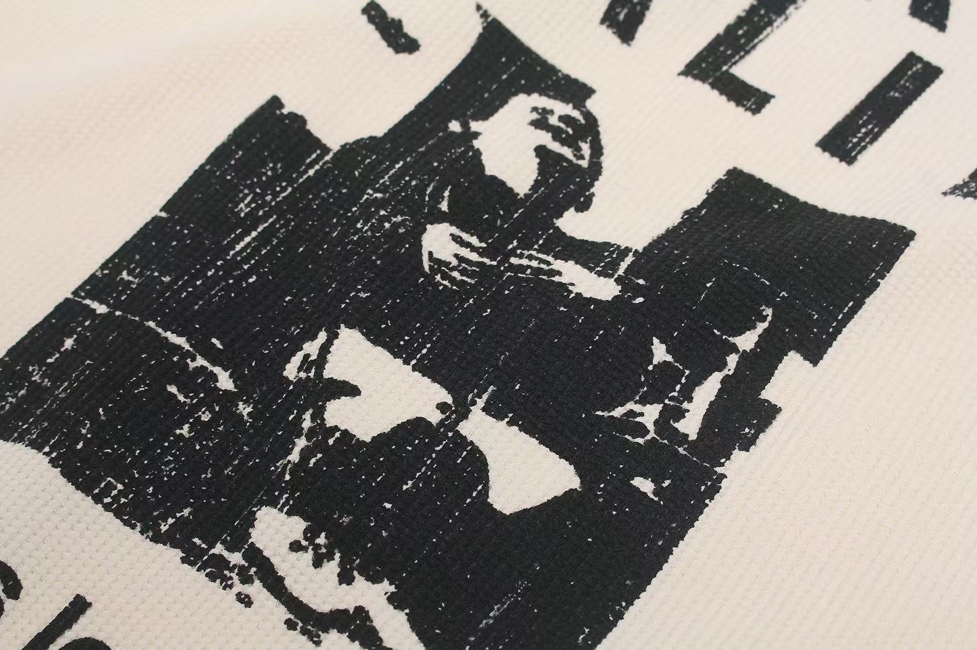 Streetwear Print Waffle Knit Long Sleeve