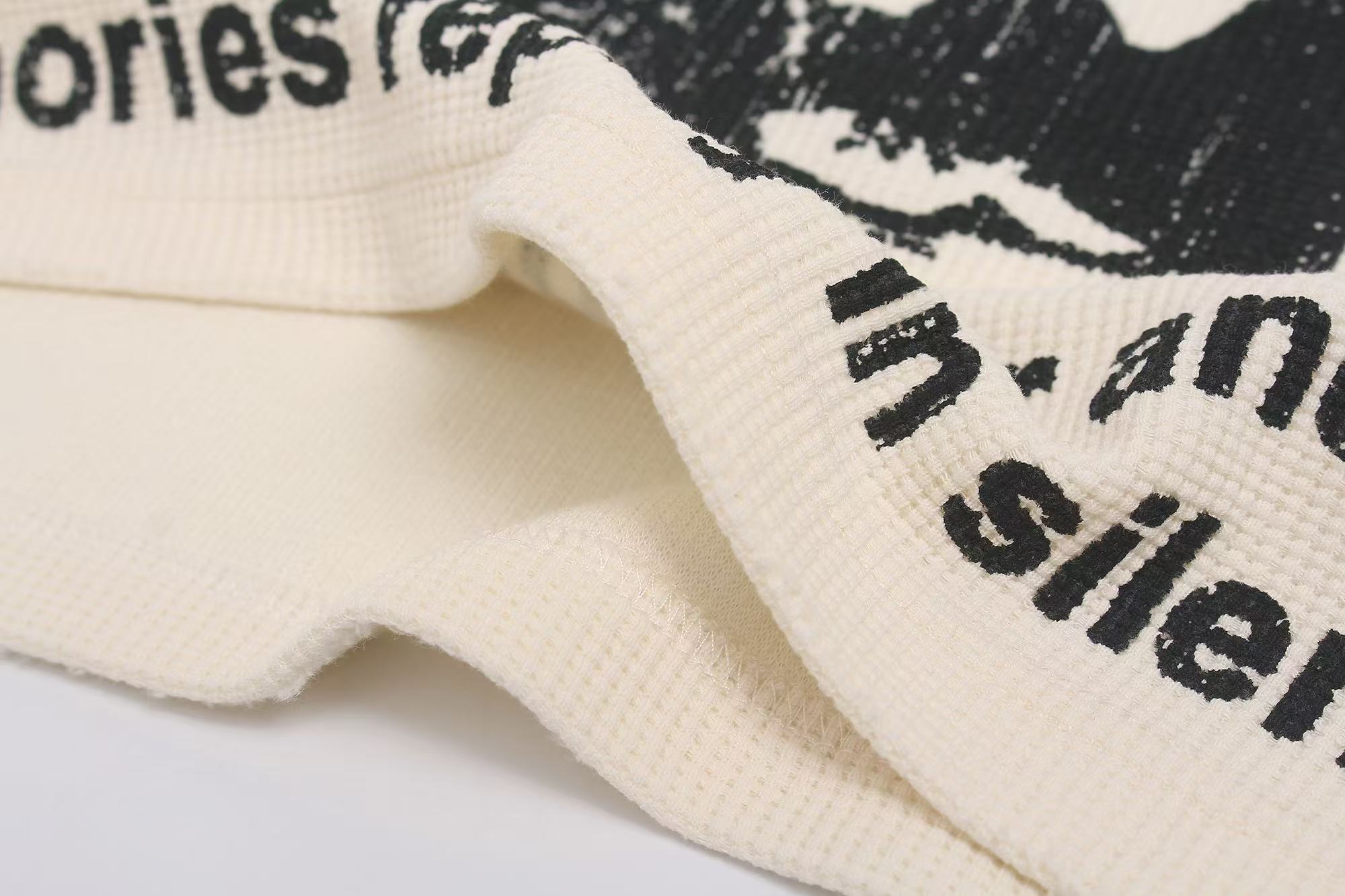 Streetwear Print Waffle Knit Long Sleeve
