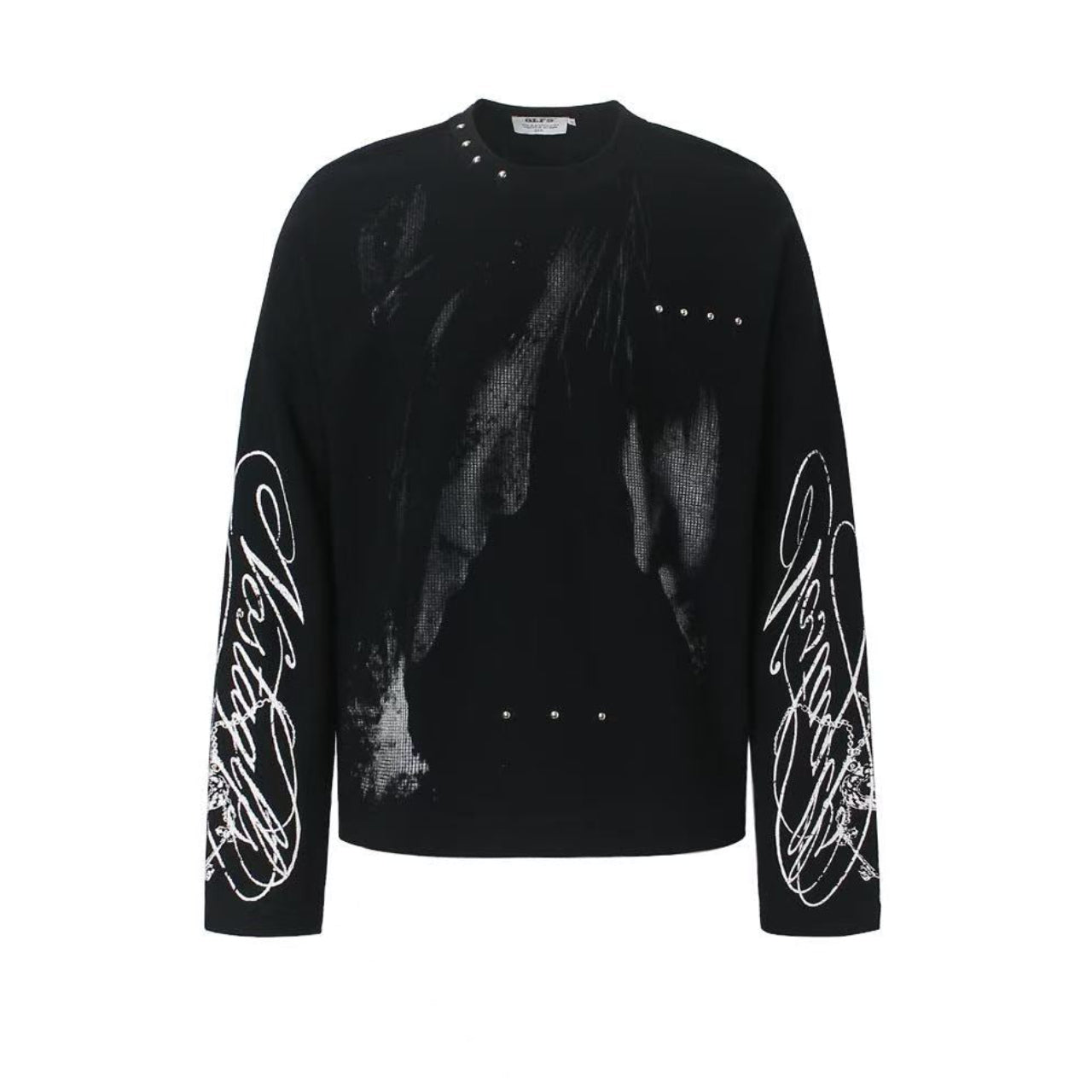 Studded Dark-Gothic Print Waffle Knit Long Sleeve