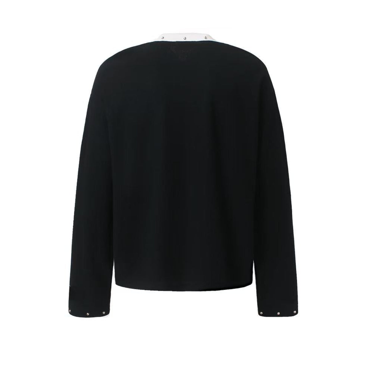Rivet Collar Portrait Print Waffle Knit Long Sleeve