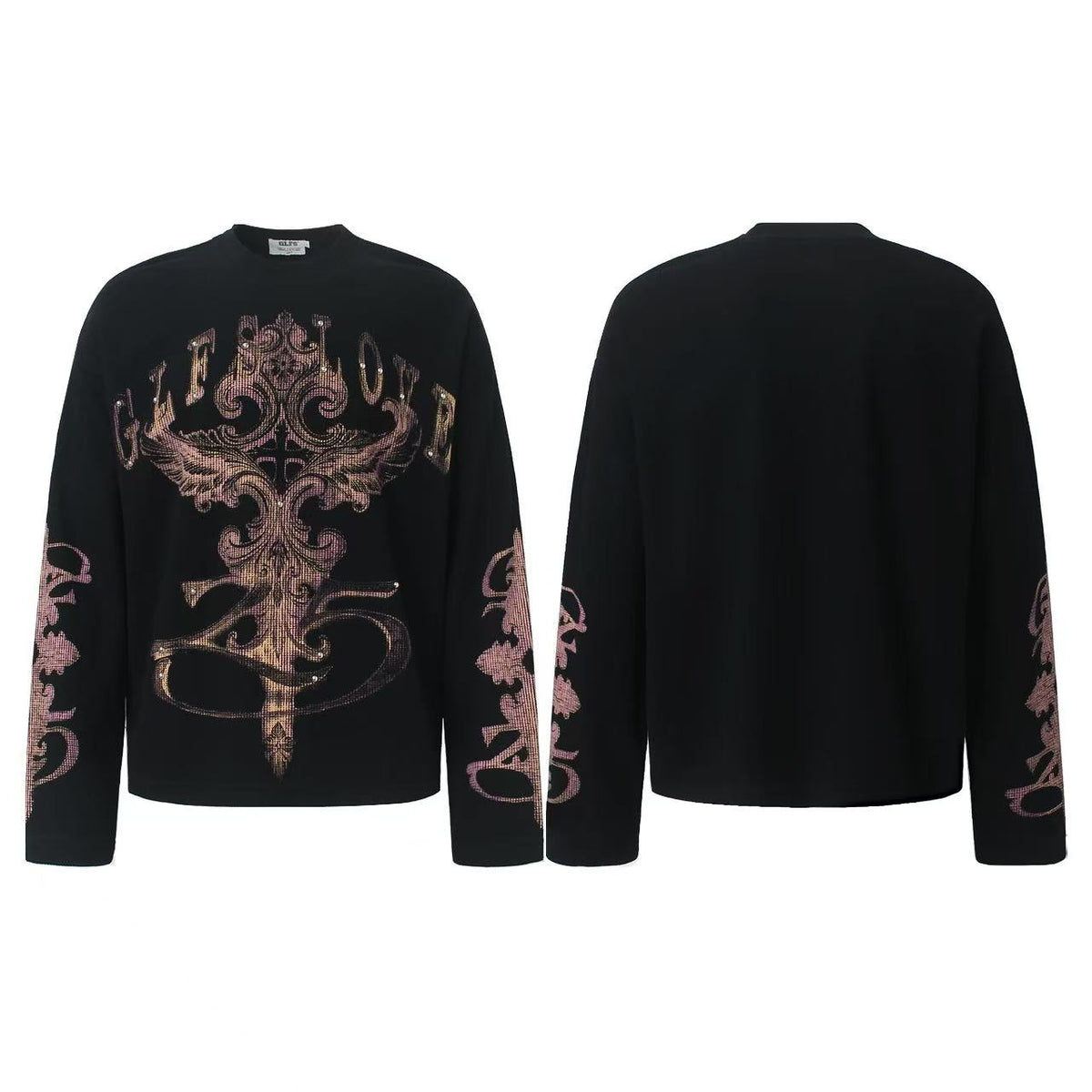 Studded Cross Print Waffle Knit Long Sleeve