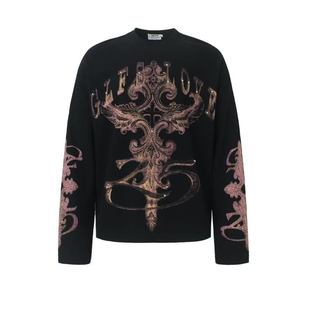 Studded Cross Print Waffle Knit Long Sleeve