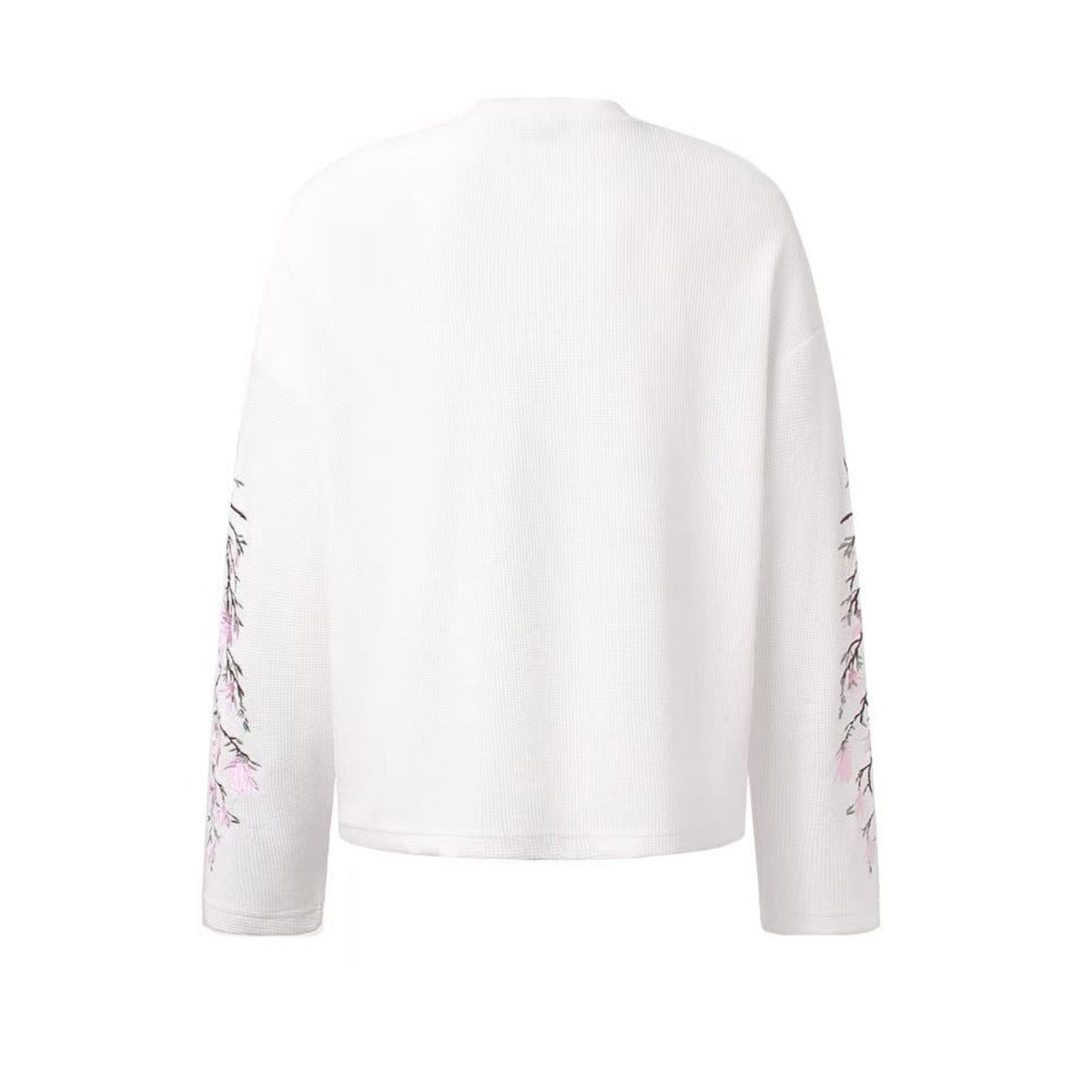 Floral Embroidery Print Waffle Knit Long Sleeve