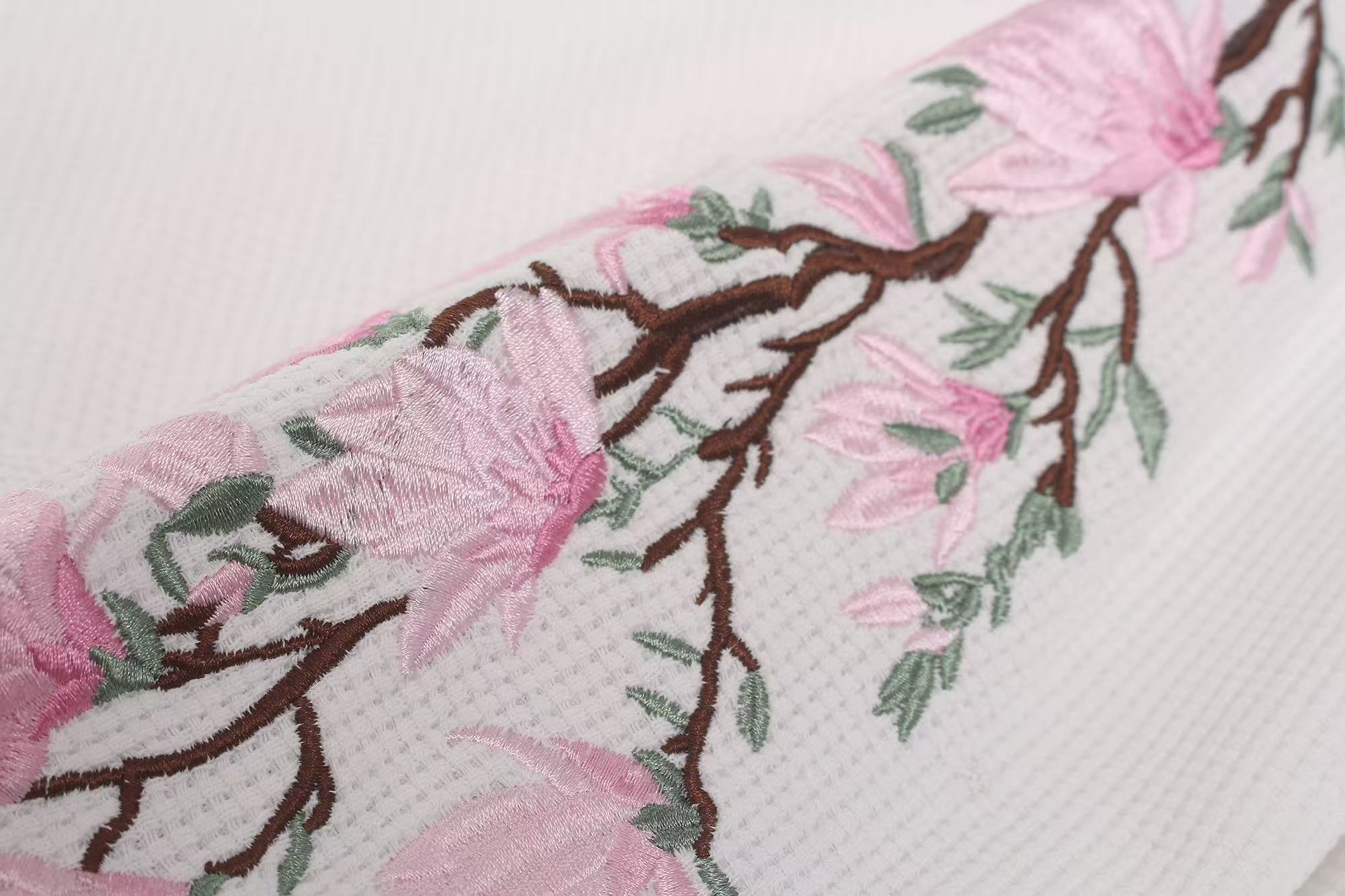 Floral Embroidery Print Waffle Knit Long Sleeve