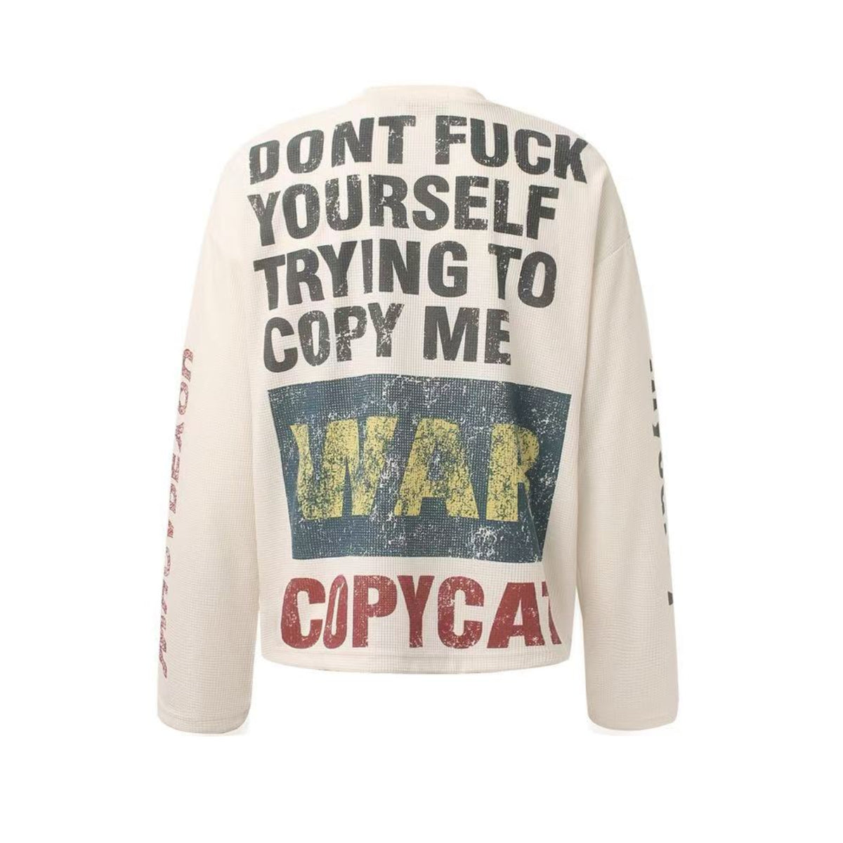 Streetwear Vintage Print Waffle Knit Long Sleeve