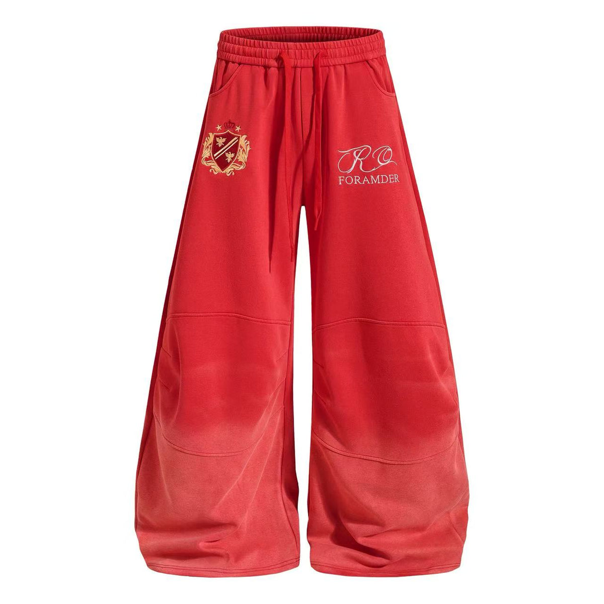 Crest Embroidered Baggy Wide-Leg Sweatpants