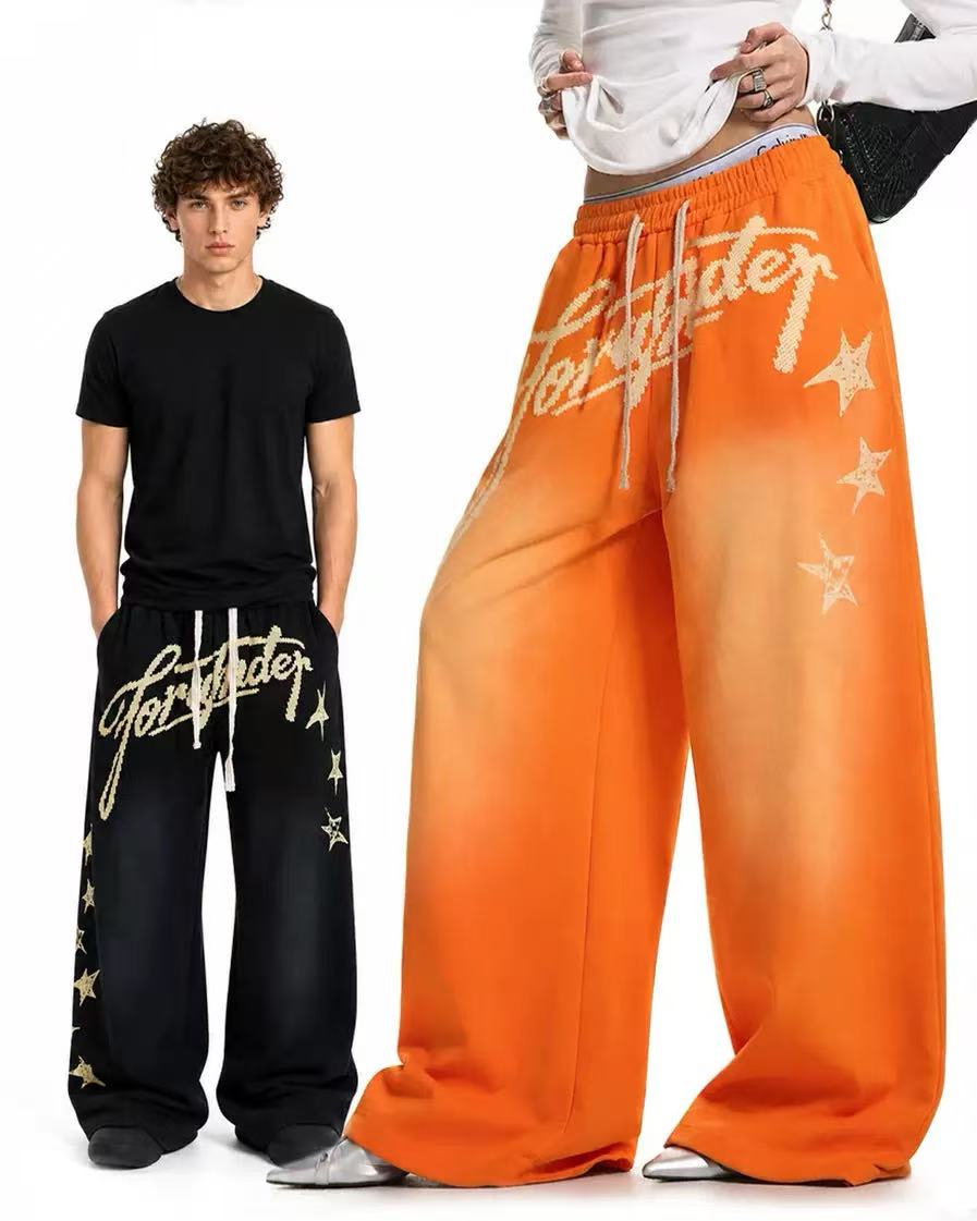 Gradient Star Script Print Wide-Leg Sweatpants