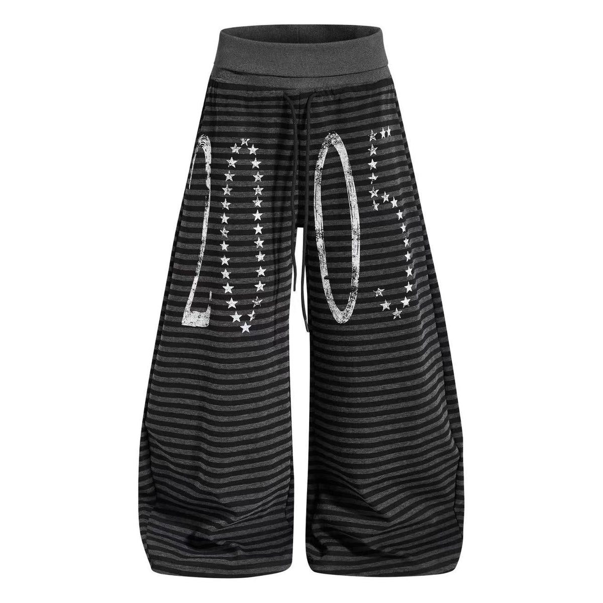 Striped Distressed Number Print Wide-Leg Sweatpants