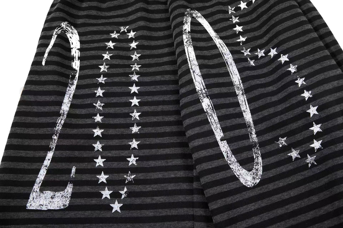 Striped Distressed Number Print Wide-Leg Sweatpants