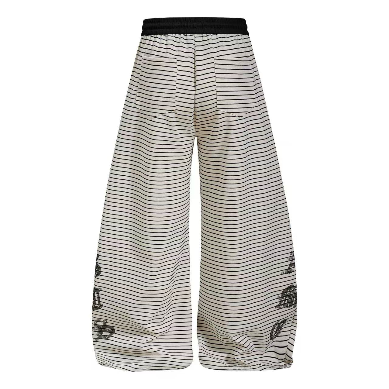 Striped Gothic Script Print Wide-Leg Sweatpants