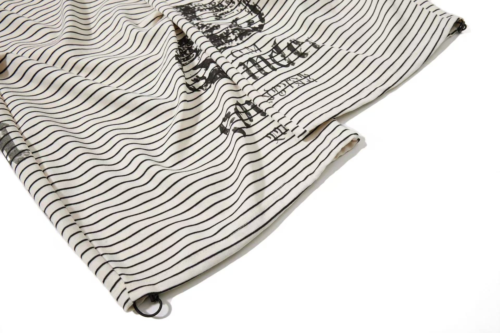 Striped Gothic Script Print Wide-Leg Sweatpants