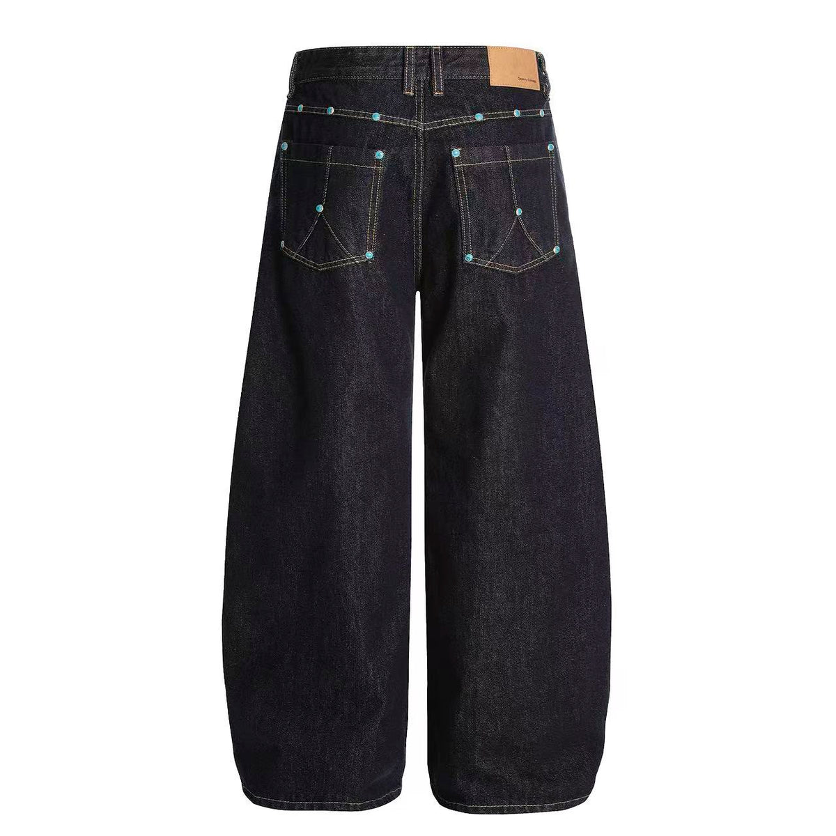 Turquoise-Stud Wide-Leg Baggy Jeans