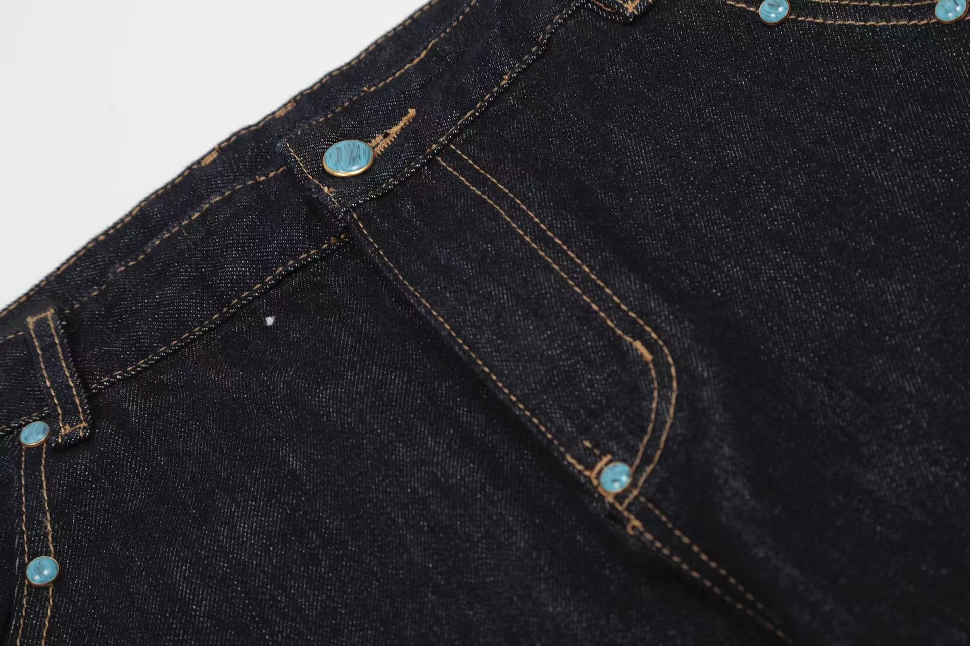 Turquoise-Stud Wide-Leg Baggy Jeans