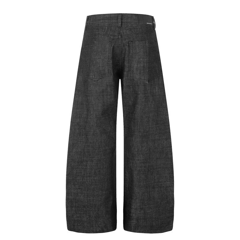 Raw Black Denim Multi-Button Wide-Leg Baggy Jeans