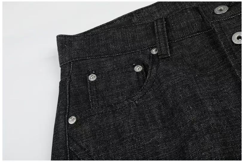 Raw Black Denim Multi-Button Wide-Leg Baggy Jeans