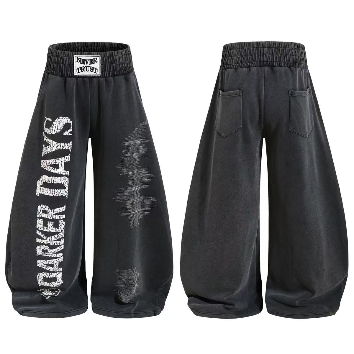 Washed Crackle Letter Baggy Wide-Leg Sweatpants