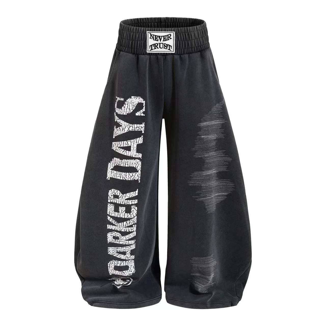 Washed Crackle Letter Baggy Wide-Leg Sweatpants