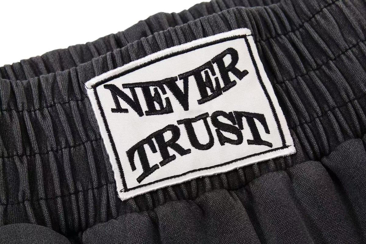 Washed Crackle Letter Baggy Wide-Leg Sweatpants