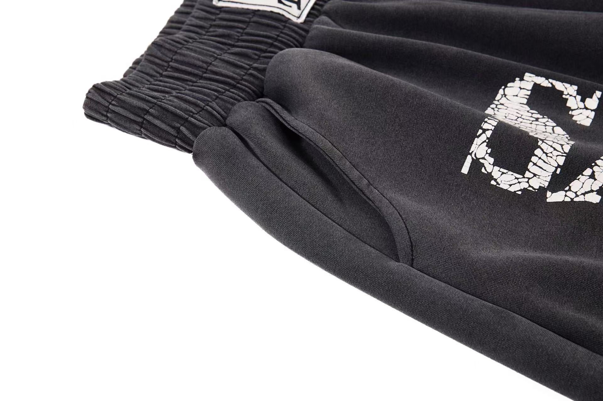 Washed Crackle Letter Baggy Wide-Leg Sweatpants