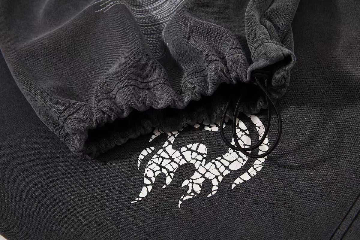 Washed Crackle Letter Baggy Wide-Leg Sweatpants
