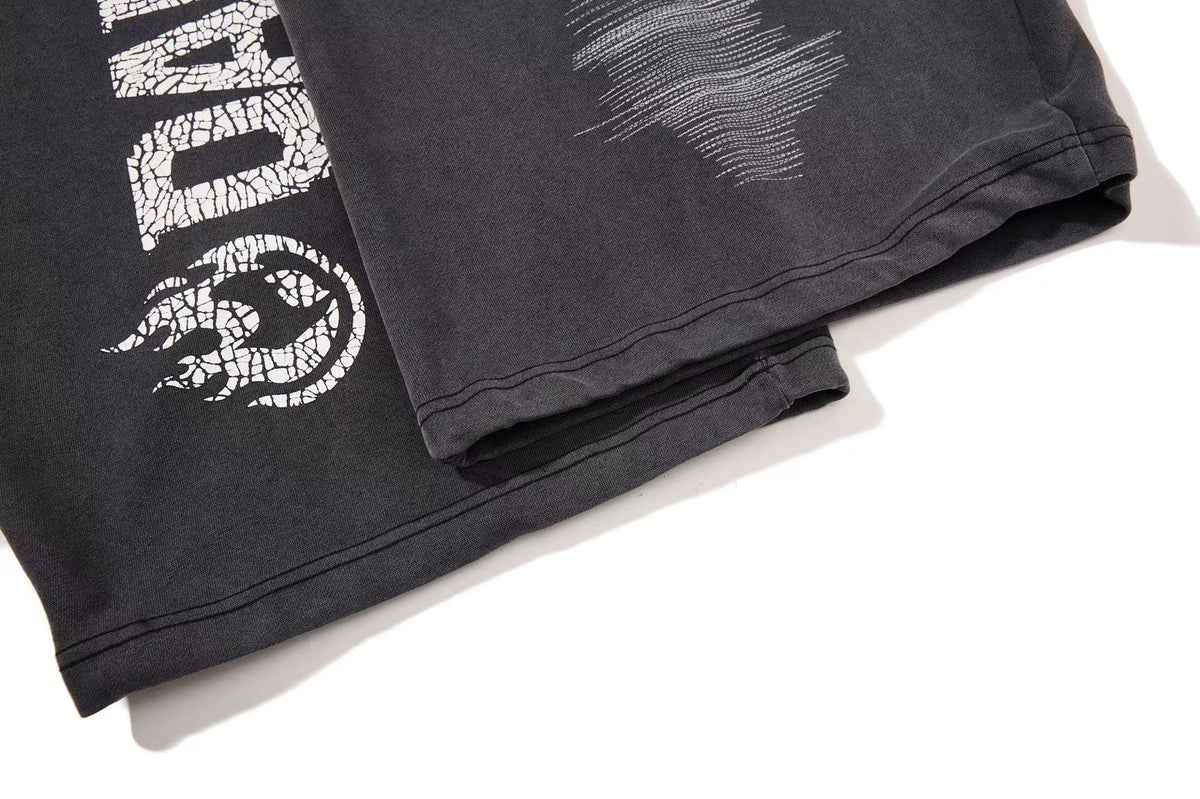 Washed Crackle Letter Baggy Wide-Leg Sweatpants