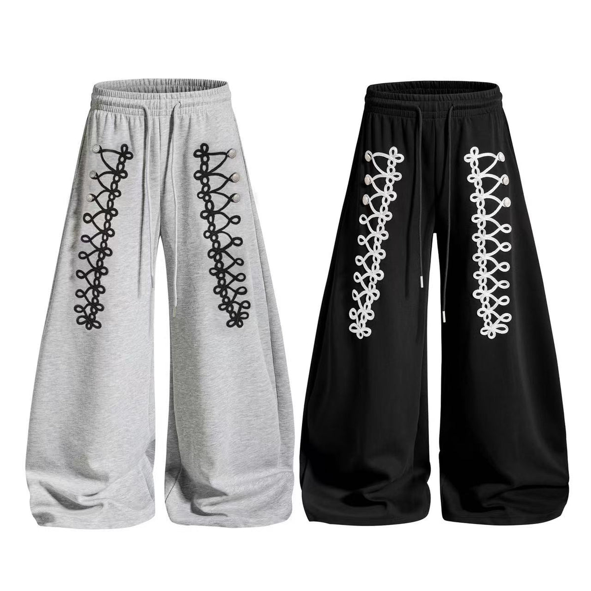 Side Lace-Up Detail Baggy Wide-Leg Sweatpants