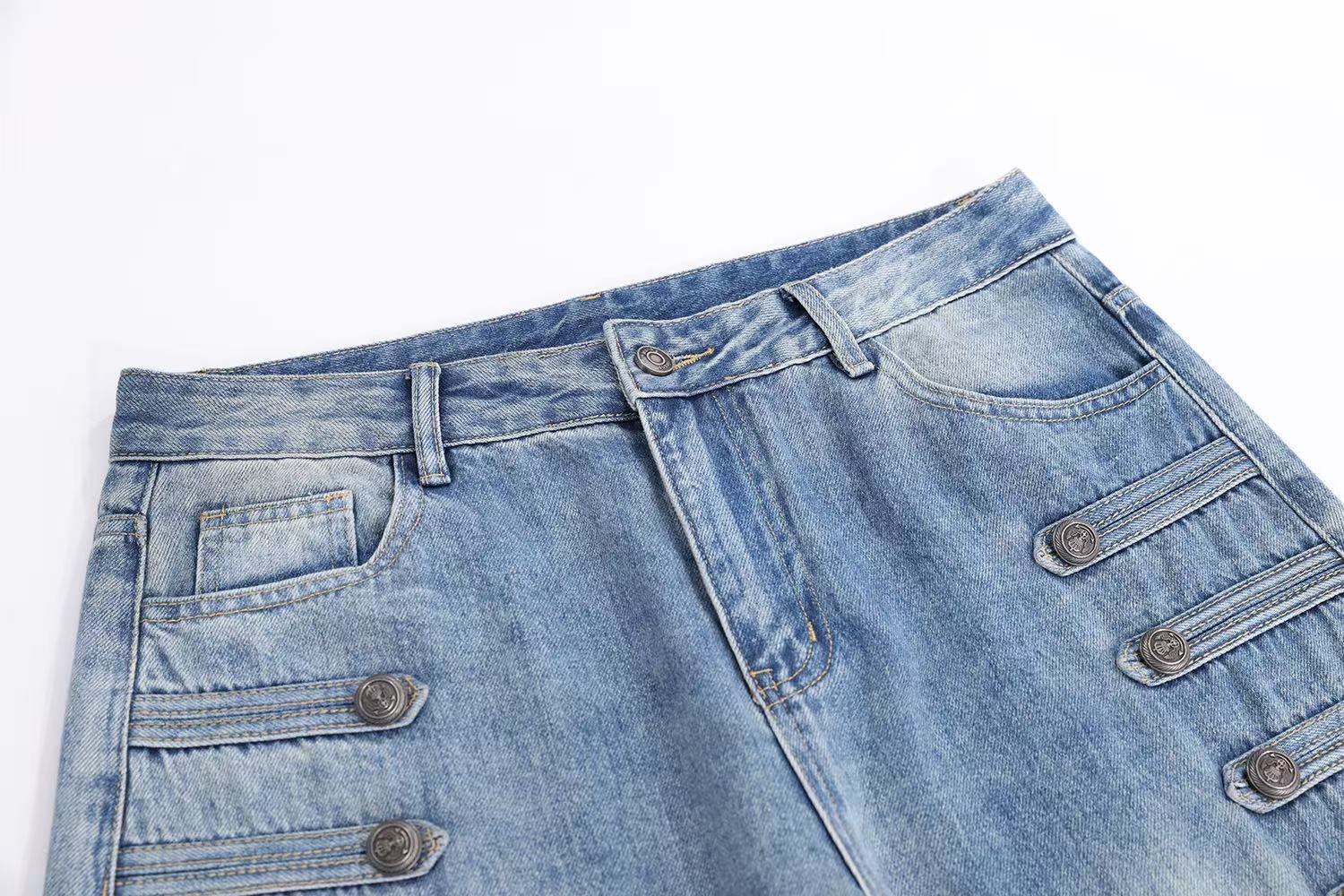 Light-Wash Side Multi-Strap Baggy Jeans