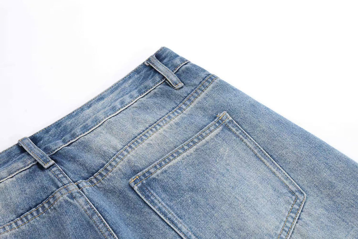 Light-Wash Side Multi-Strap Baggy Jeans