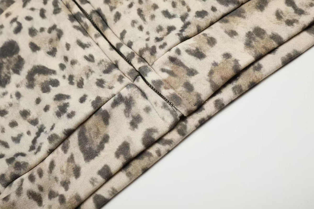 Leopard Print 3-Striped Zip-Up Hoodie