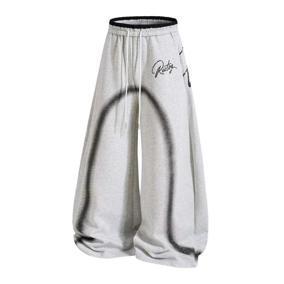 Spray-Paint Curve Graphic Baggy Wide-Leg Sweatpants