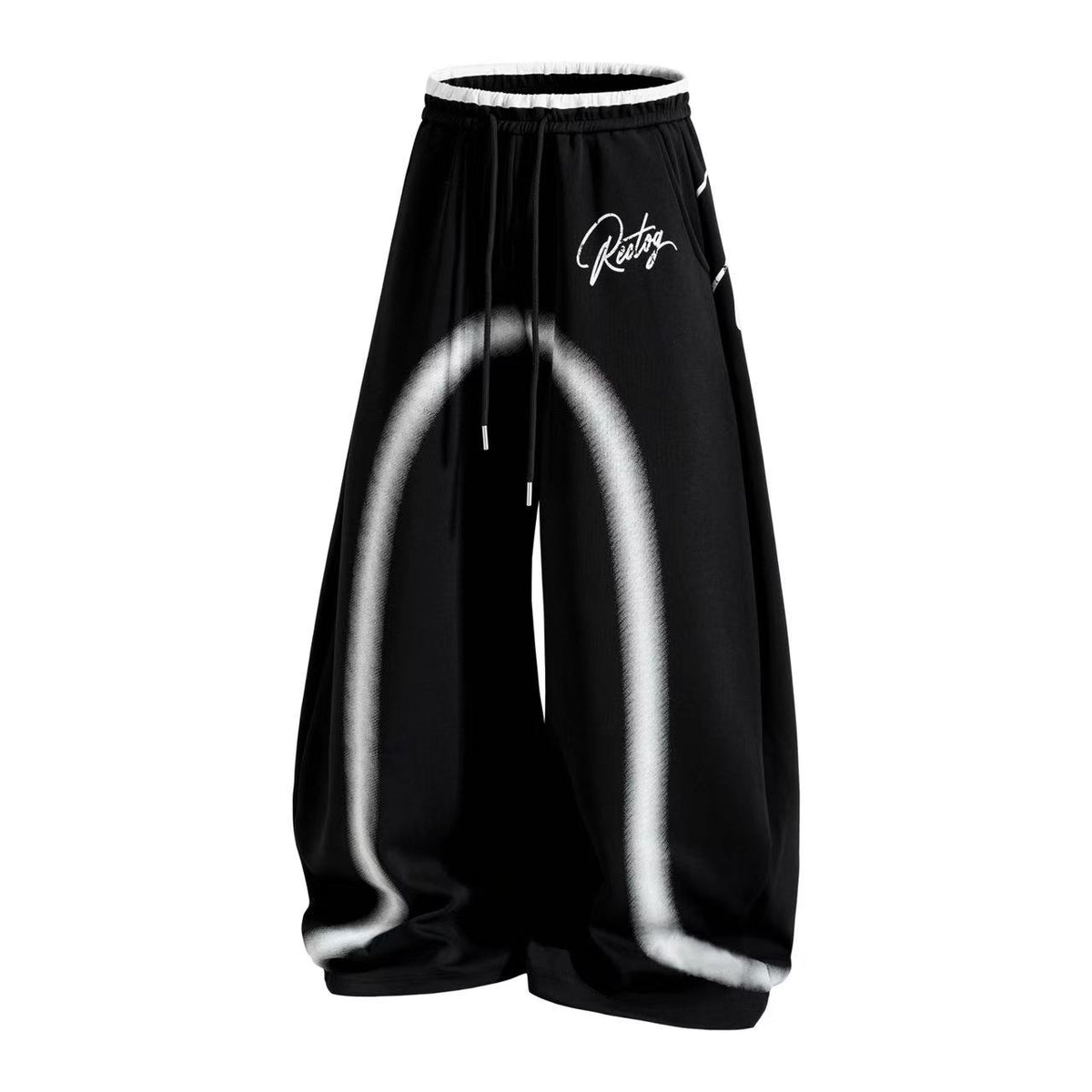 Spray-Paint Curve Graphic Baggy Wide-Leg Sweatpants