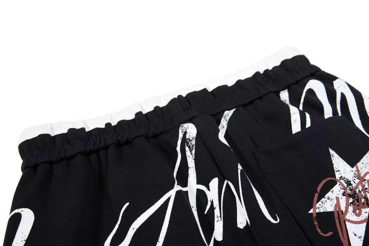 Spray-Paint Curve Graphic Baggy Wide-Leg Sweatpants