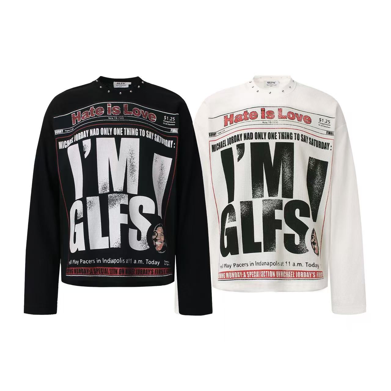 Streetwear Letter Print Waffle Knit Long Sleeve