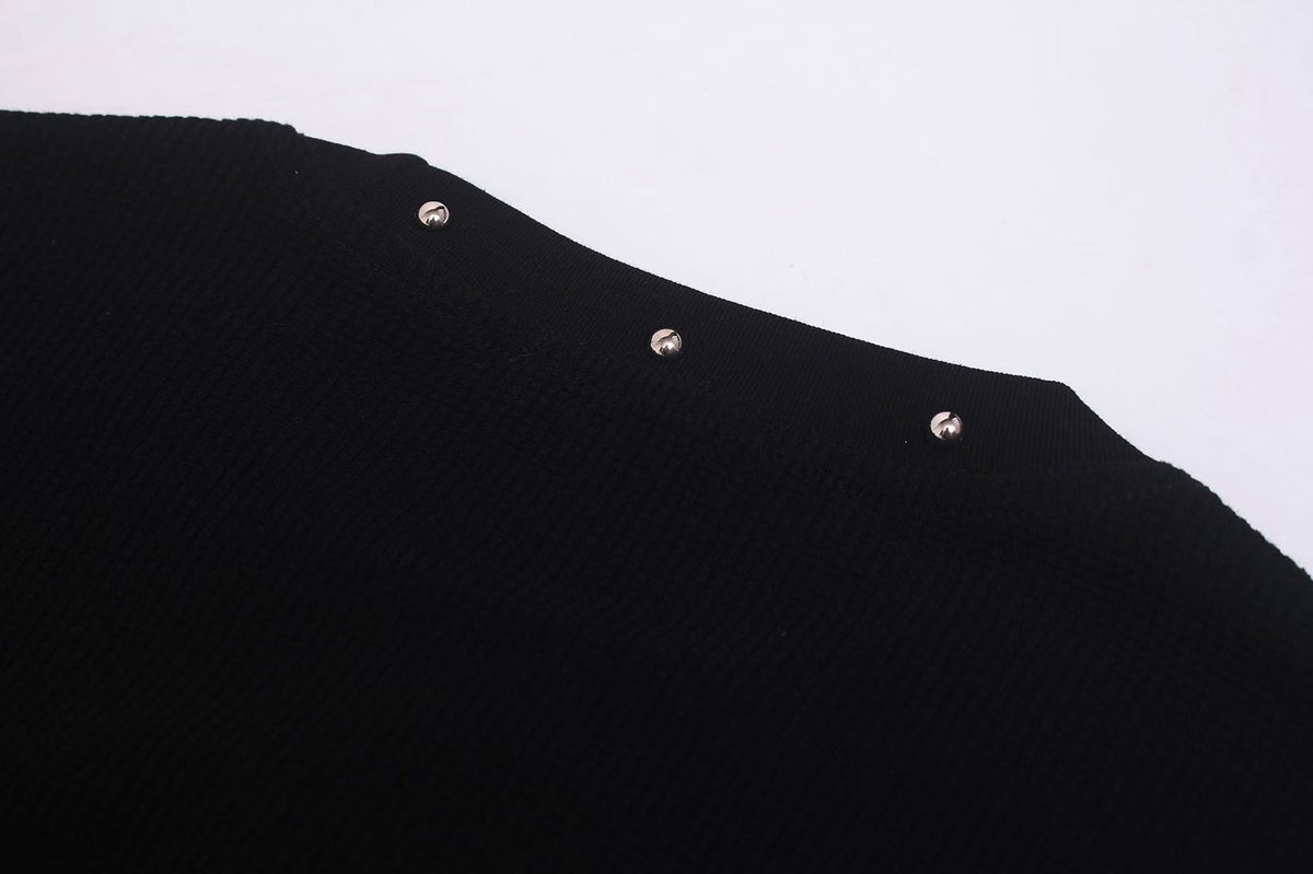 Streetwear Letter Print Waffle Knit Long Sleeve