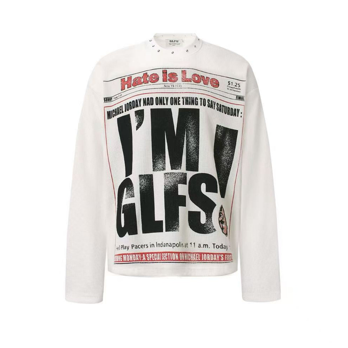 Streetwear Letter Print Waffle Knit Long Sleeve