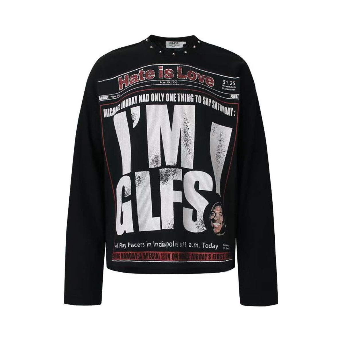 Streetwear Letter Print Waffle Knit Long Sleeve