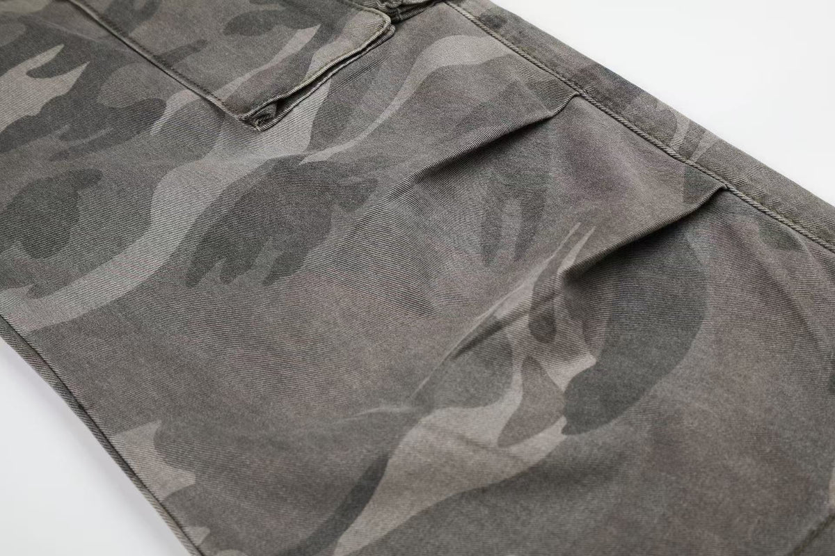 Studded Camo Wide-Leg Cargo Pants