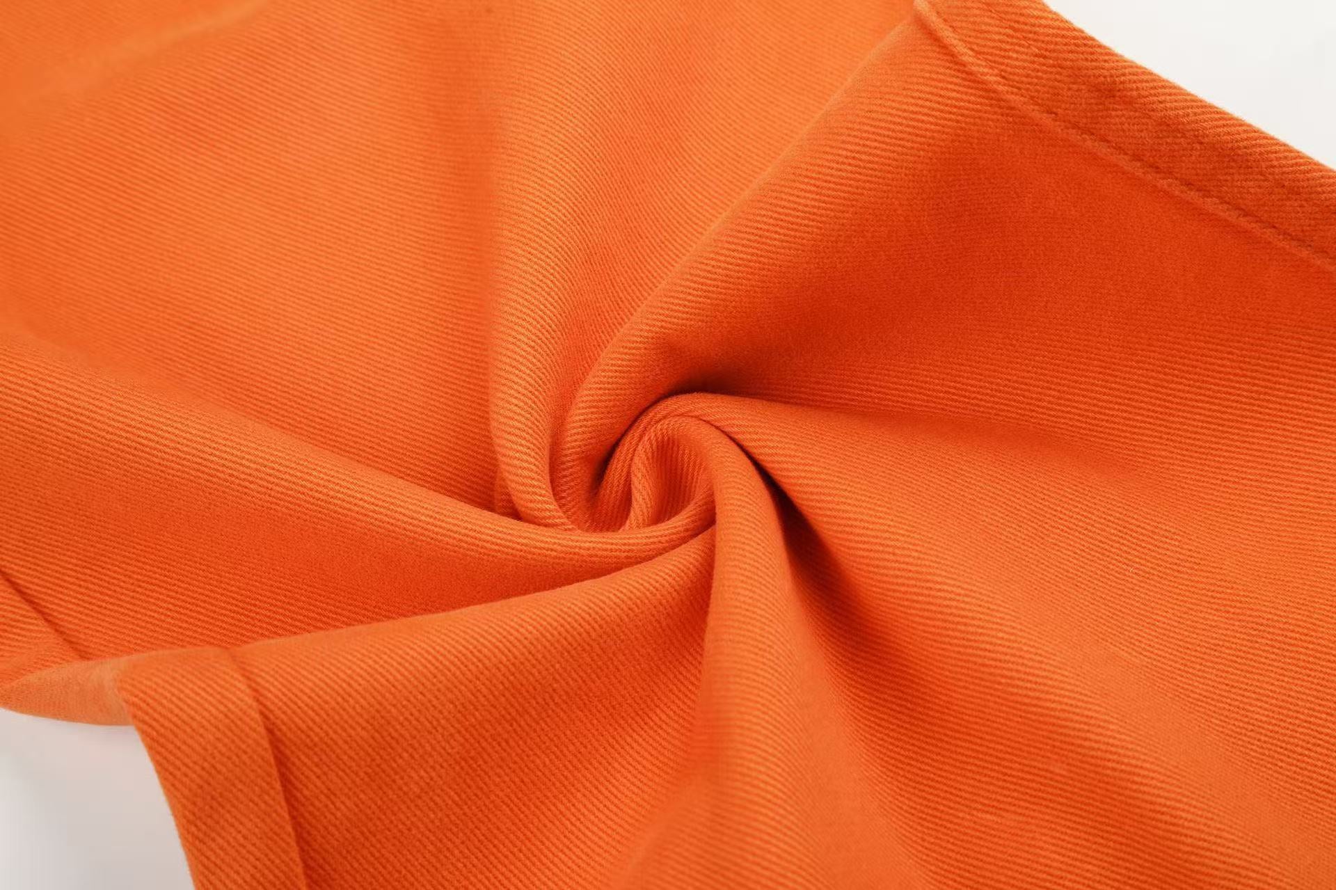 Solid Bright Orange Wide-Leg Jeans