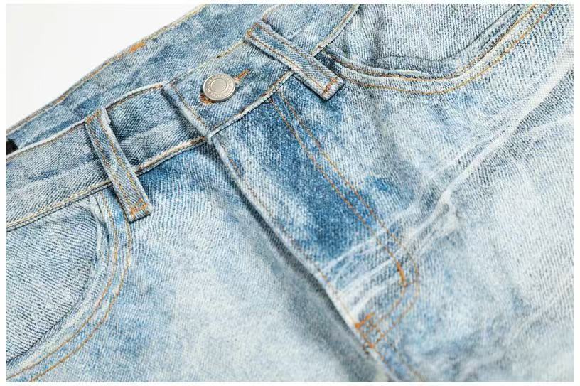 Textured Crackle Wash Rhinestone Baggy Jeans
