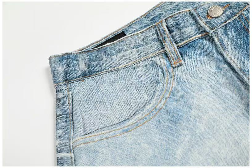 Textured Crackle Wash Rhinestone Baggy Jeans