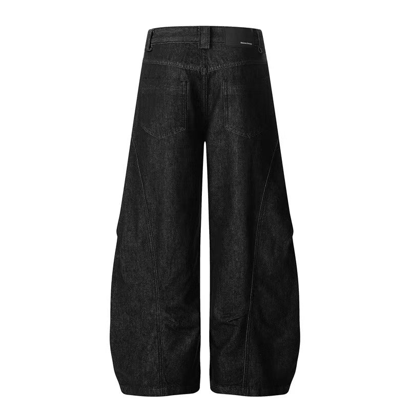 Black Seam Curved Baggy Jeans