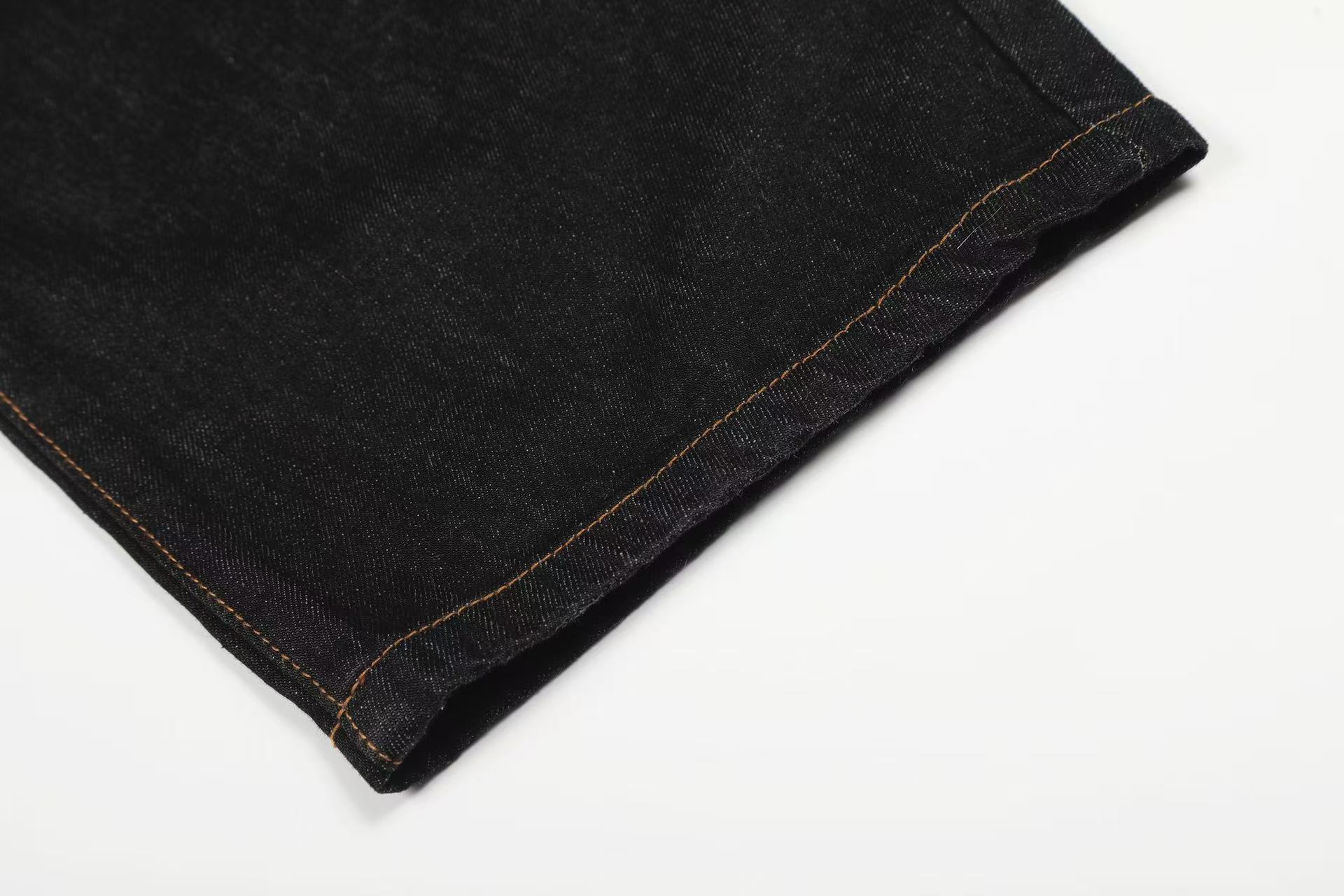 Contrast Stitch Raw Black Baggy Jeans