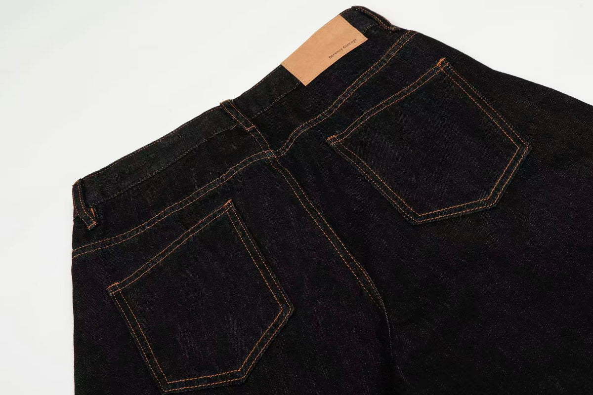 Contrast Stitch Raw Black Baggy Jeans